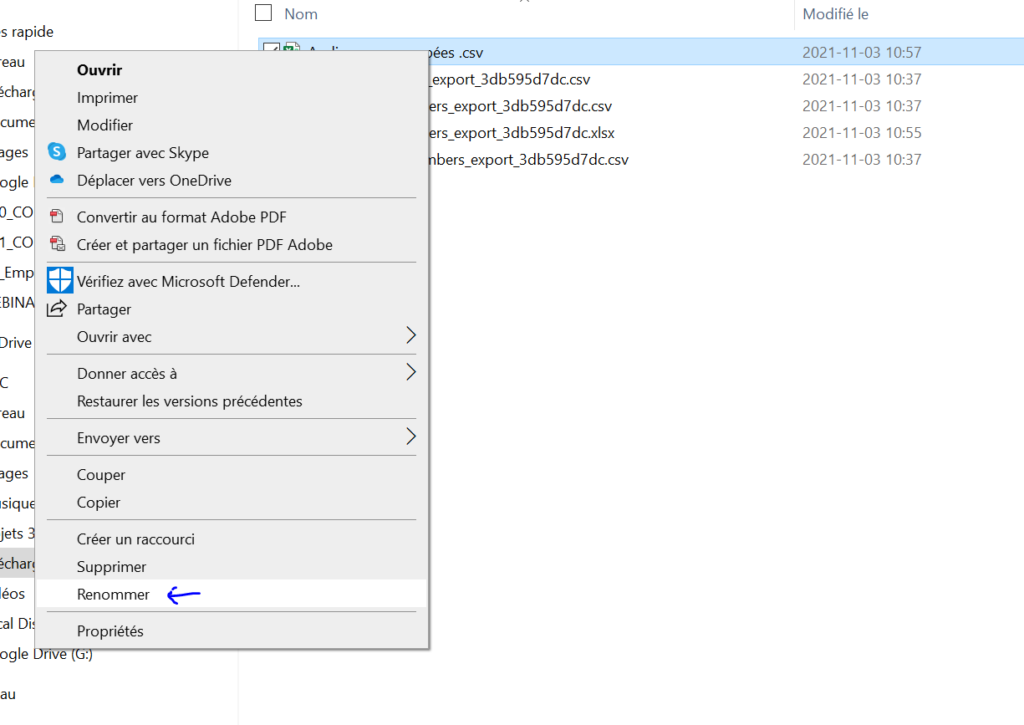 Menu déroulant sur le fichier .CSV