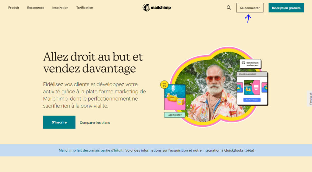 Page de connexion au compte Mailchimp